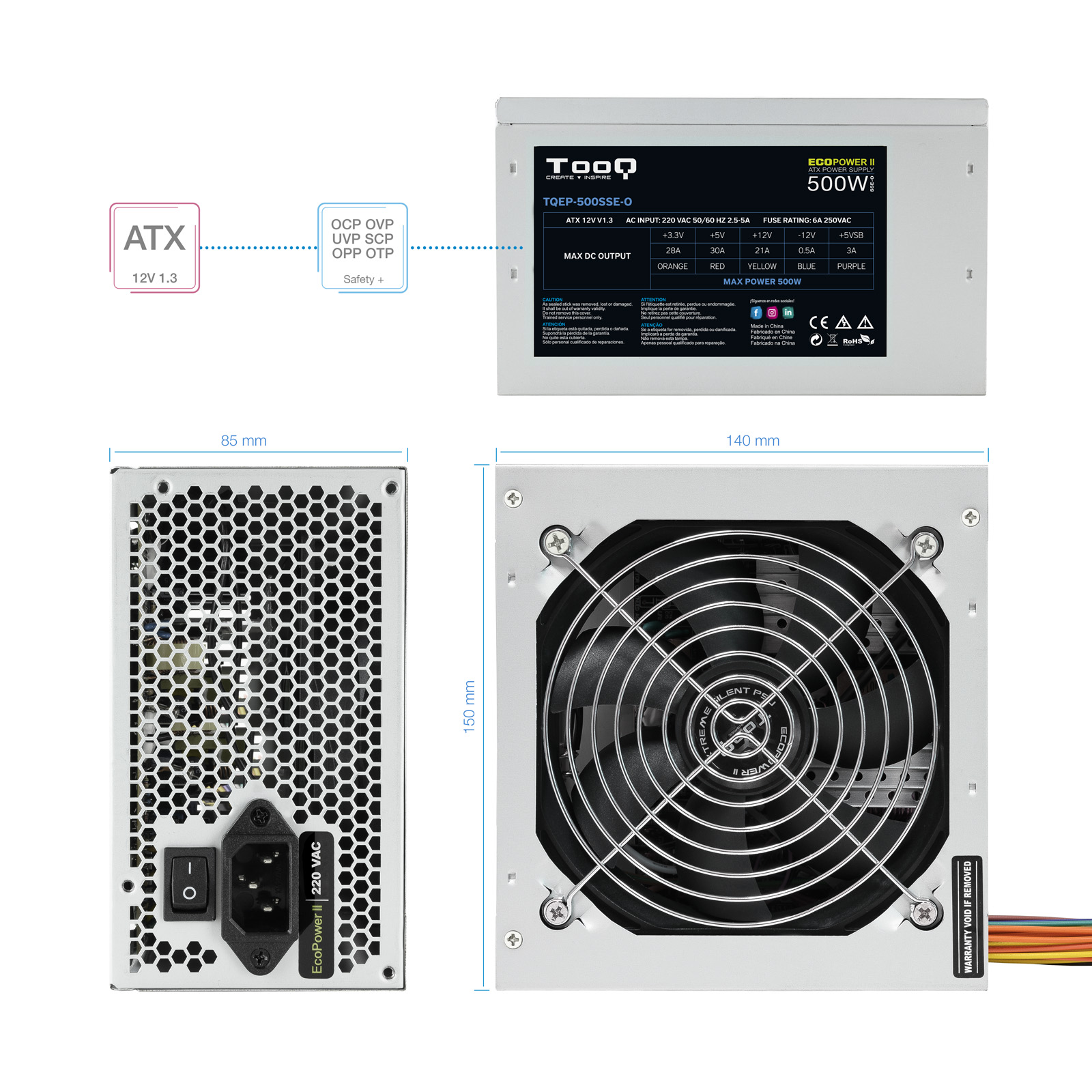 FUENTE ALIMENTACION TOOQ TQEP-500SSE-O ATX 500W