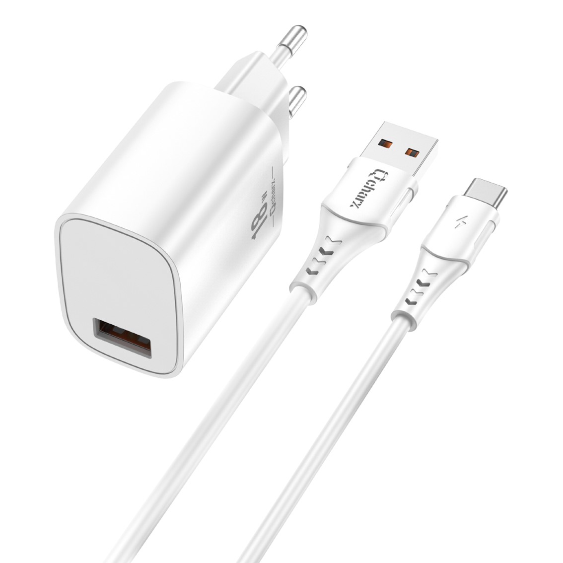 KIT CARGADOR QCHARX ARTEMISIA 3A 18W + CABLE USB A TIPO C BLANCO