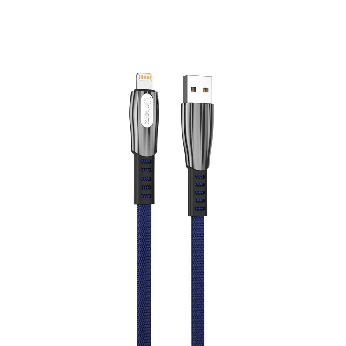 CABLE QCHARX FLORENCE USB A LIGHTNING 3A / 1 M / ZINC AZUL CORDÓN PLANO PREMIUM