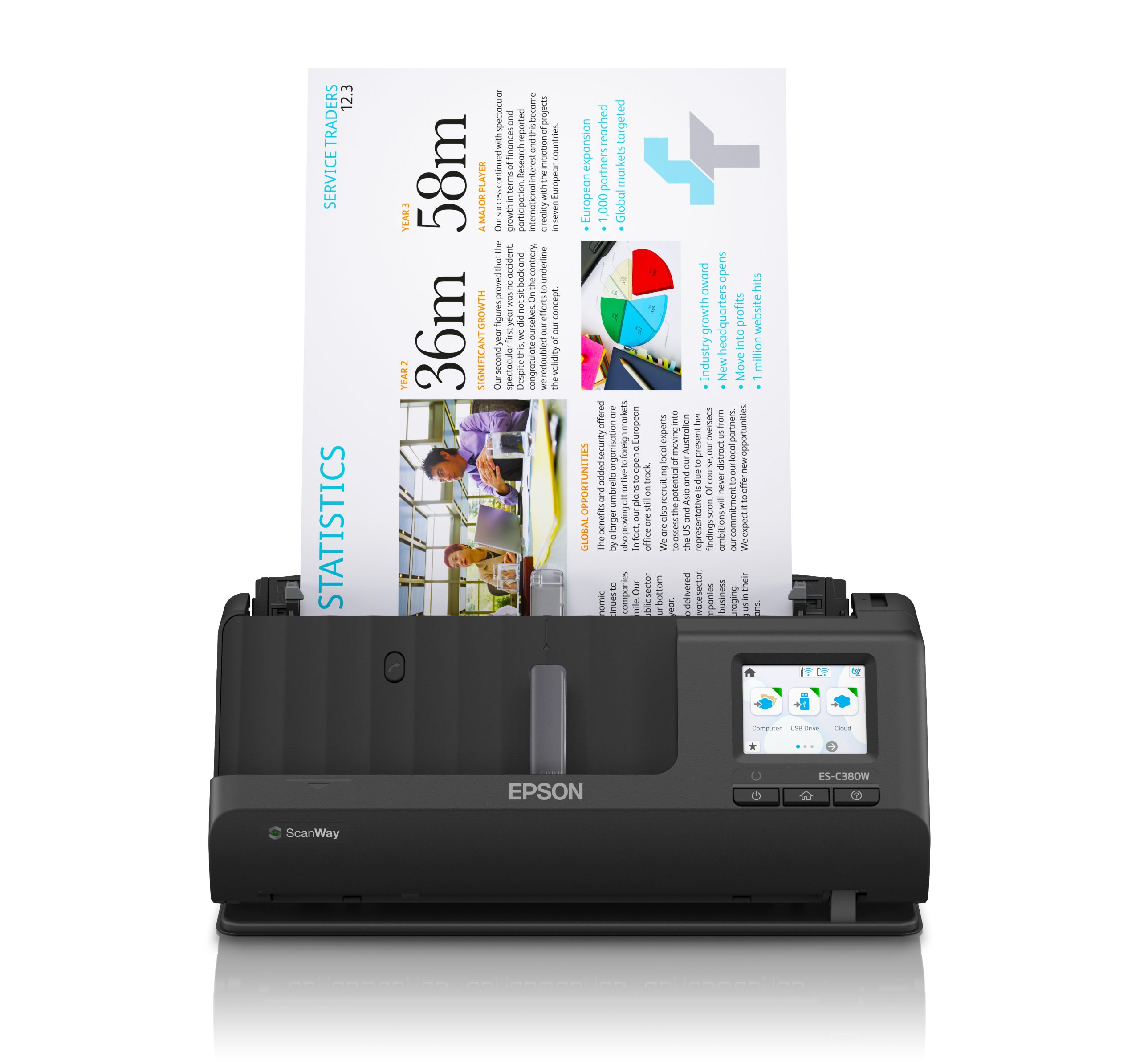 ESCANER SOBREMESA EPSON ES-C380W A4/ 30PPM/ DUPLEX/ WIFI/ COMPACTO/ ADF 20HOJAS
