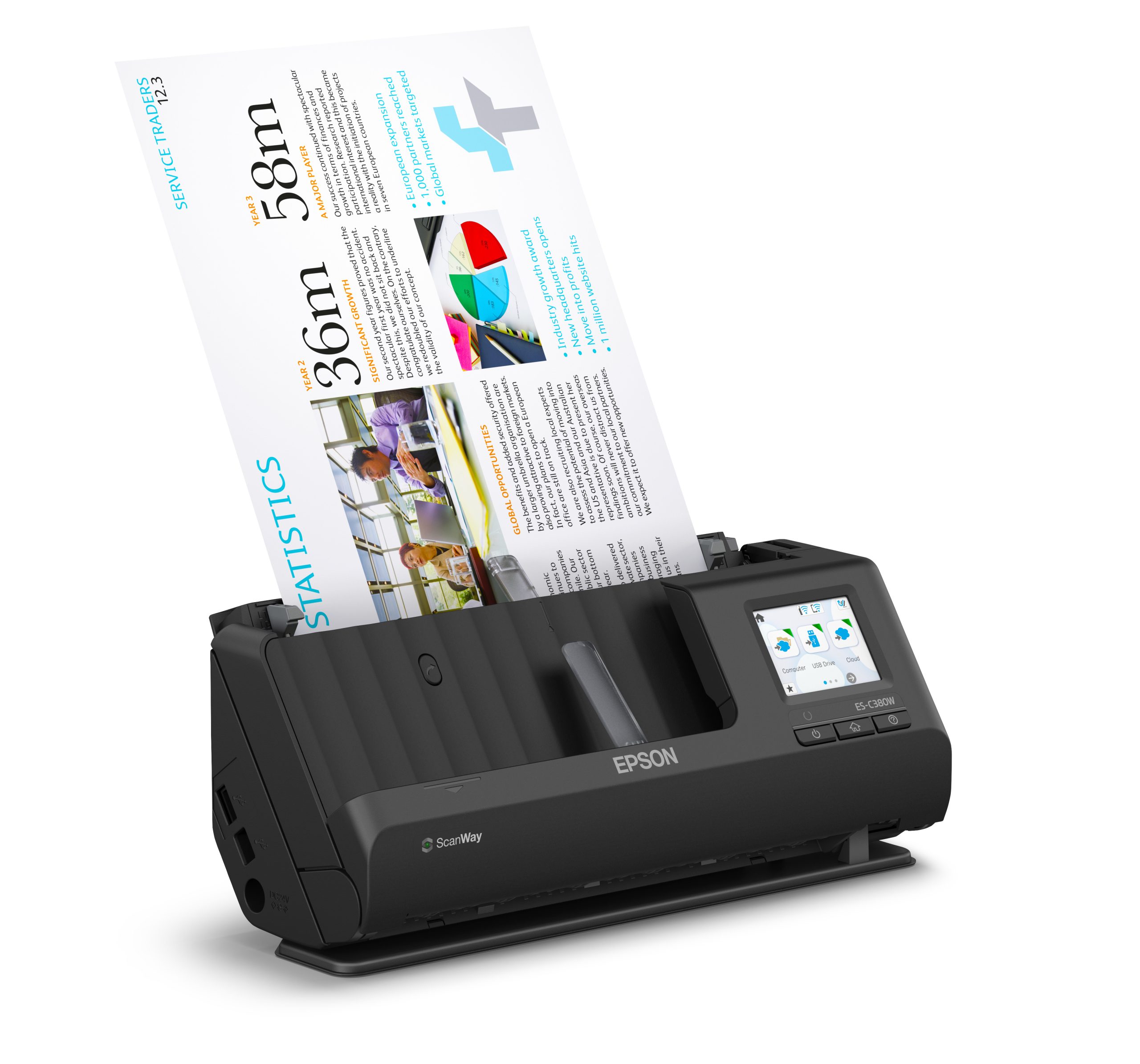 ESCANER SOBREMESA EPSON ES-C380W A4/ 30PPM/ DUPLEX/ WIFI/ COMPACTO/ ADF 20HOJAS