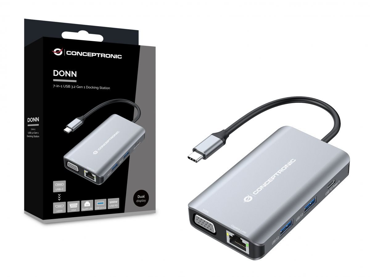 DOCKING STATION CONCEPTRONIC DONN21G 7 EN 1 3 X USB 3.0 / 1 X HDMI / 1 X VGA / 1 X RJ45 / 1 X USB TIPO C