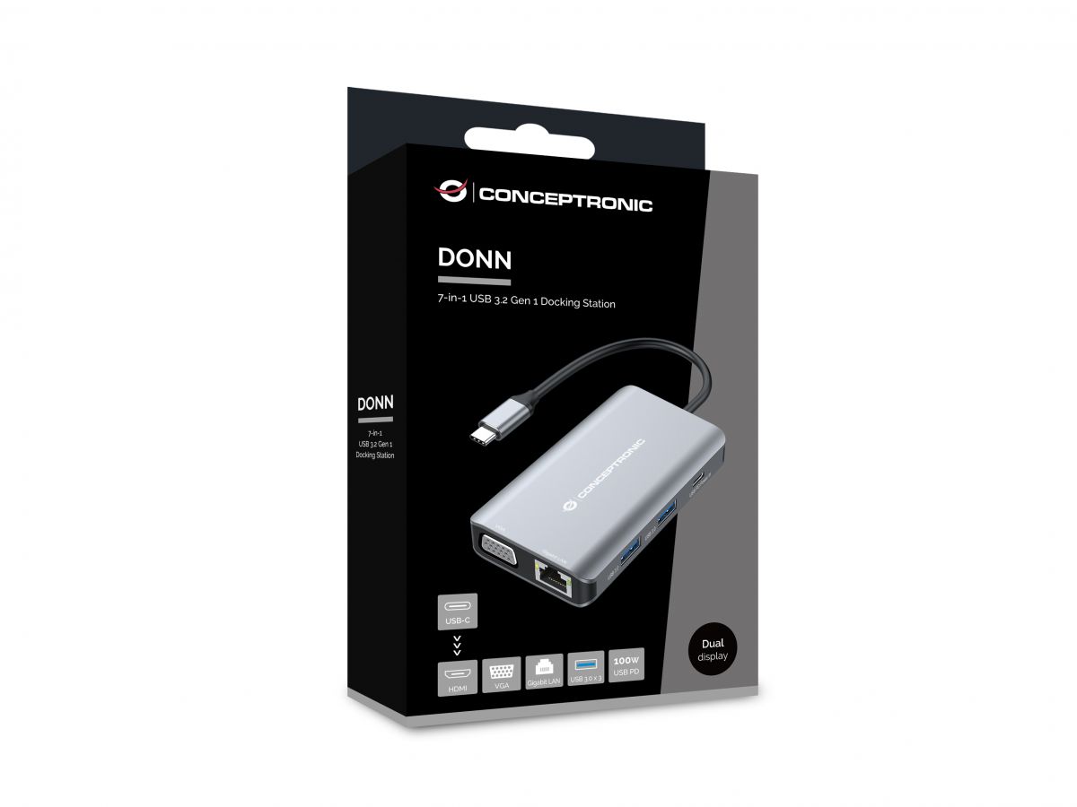 DOCKING STATION CONCEPTRONIC DONN21G 7 EN 1 3 X USB 3.0 / 1 X HDMI / 1 X VGA / 1 X RJ45 / 1 X USB TIPO C