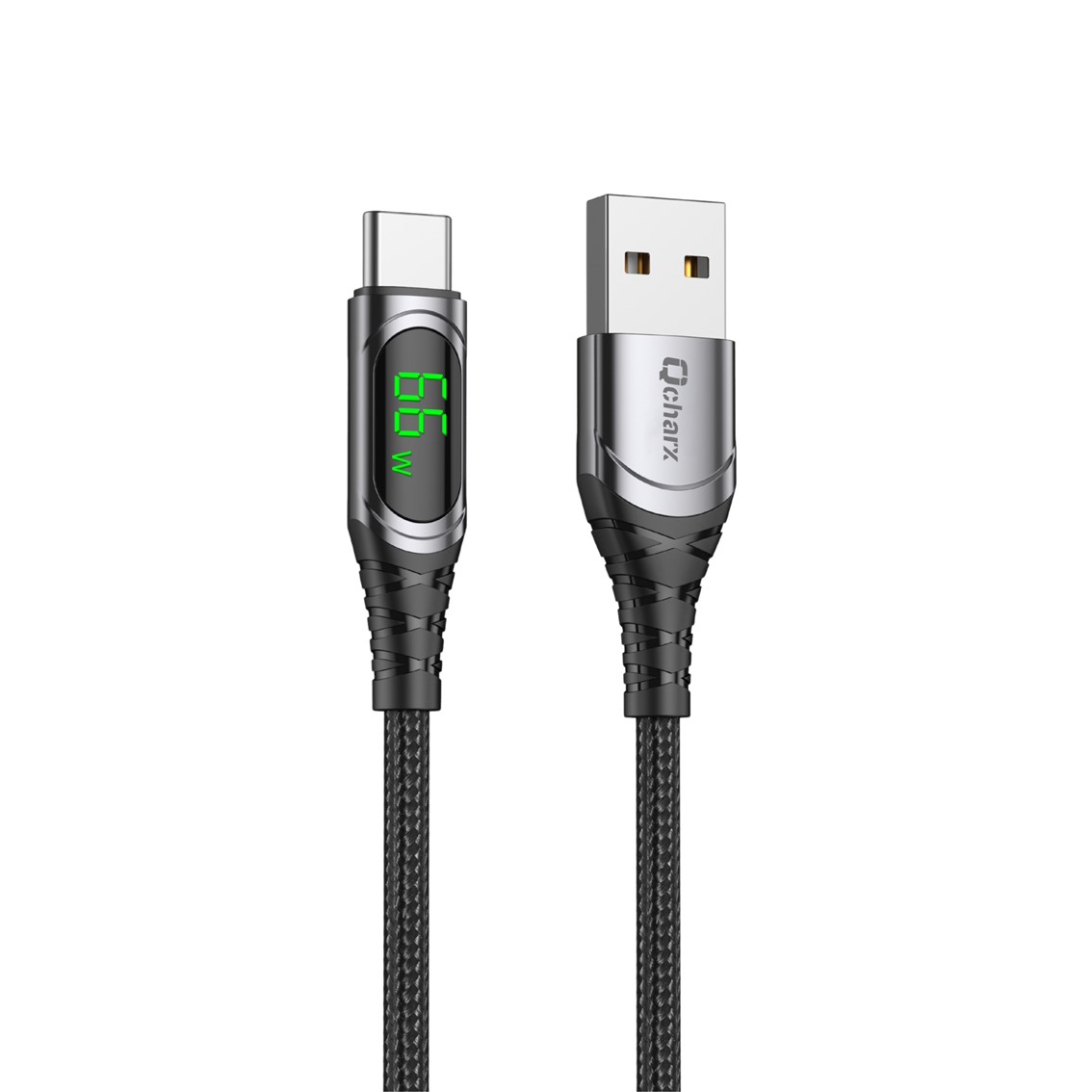 CABLE QCHARX MENORCA USB A TIPO C 3A 66W / 1 M / ALEACIÓN ALUMINIO NEGRO CABLE SUAVE DIGITAL DISPLAY