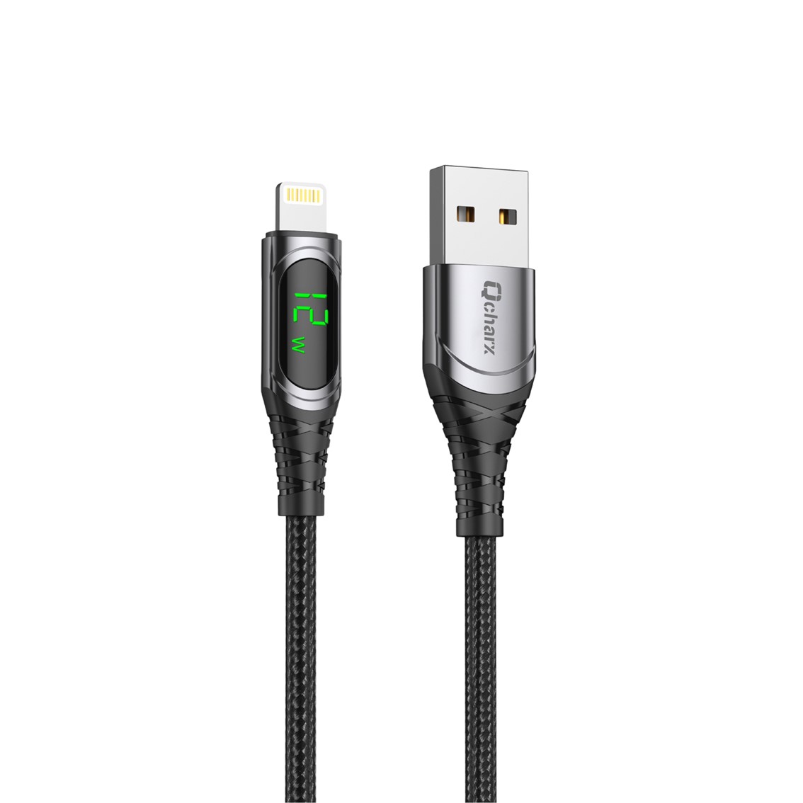 CABLE QCHARX FORMENTERA USB A A LIGHTNING 3A / 1 M / ALEACIÓN ALUMINIO NEGRO CABLE SUAVE DIGITAL DISPLAY