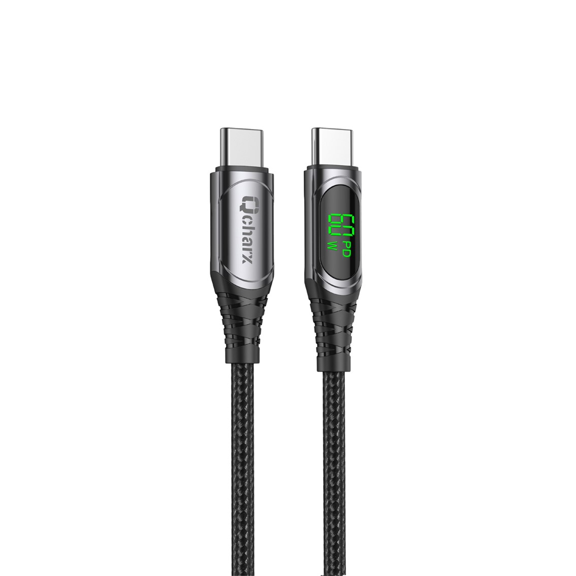 CABLE QCHARX IBIZA TIPO C A TIPO C 3A 60W / 1 M / ALEACIÓN ALUMINIO NEGRO CABLE SUAVE DIGITAL DISPLAY
