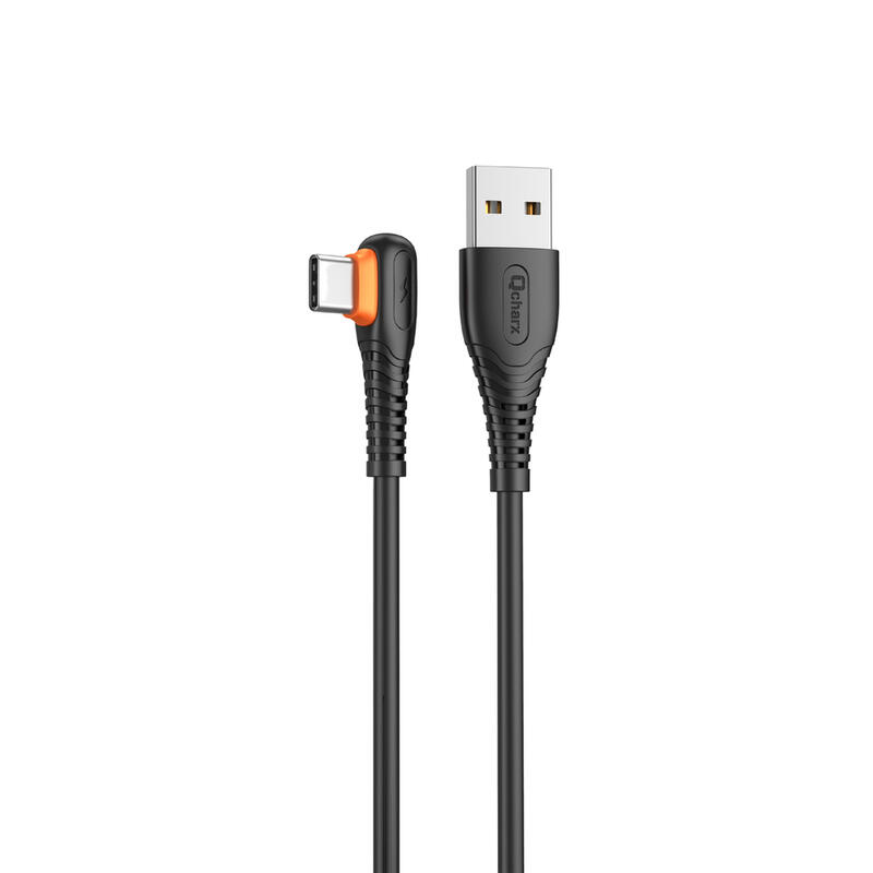 CABLE QCHARX LONDON USB A TIPO C 3A / 1 M / PVC NEGRO ACODADO
