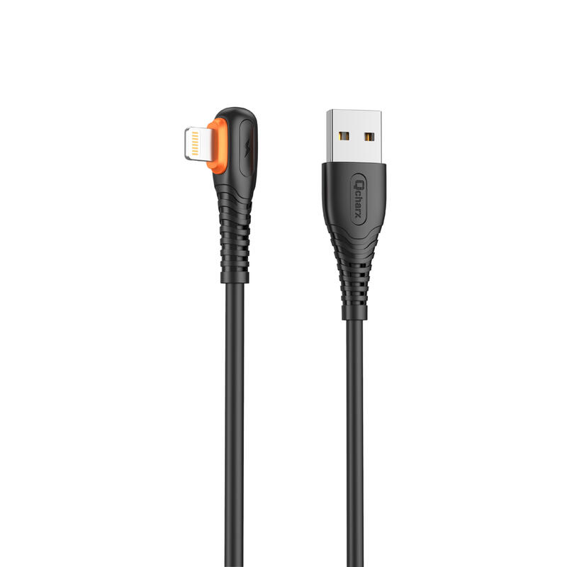 CABLE QCHARX LONDON USB A LIGHTNING 3A / 1 M / PVC NEGRO ACODADO