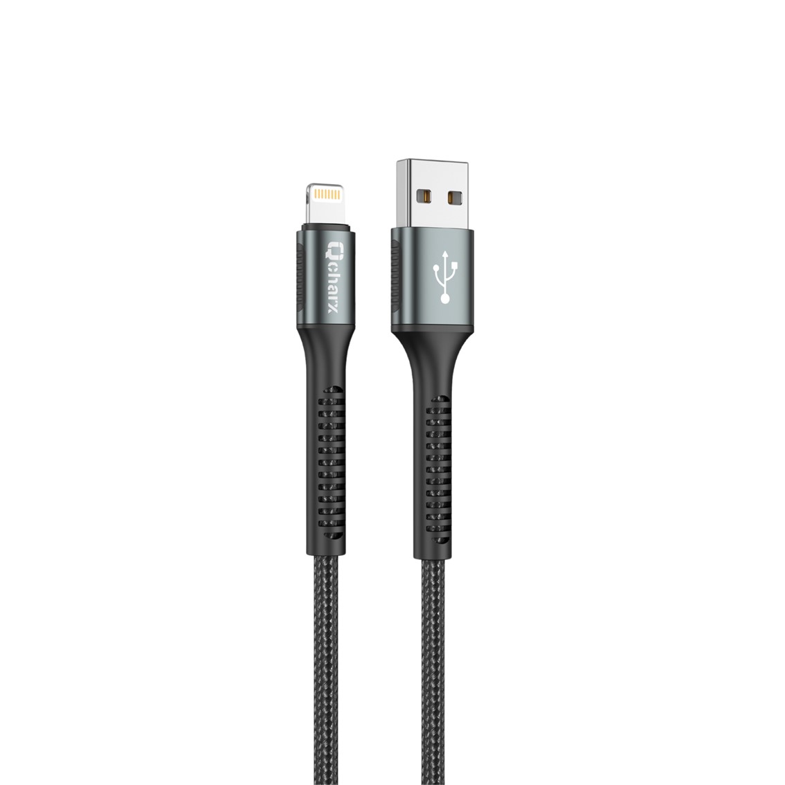CABLE QCHARX PRAGUE USB A LIGHTNING 3A / 1 M / ALEACIÓN DE ALUMINIO NEGRO CORDÓN DE TELA SUAVE