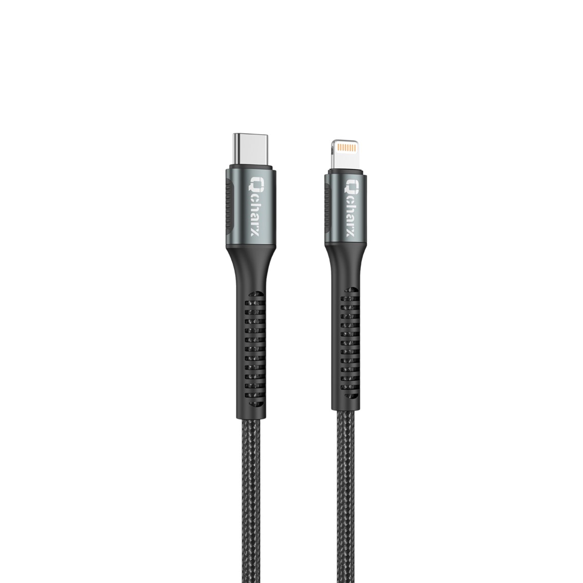 CABLE QCHARX PRAGUE TIPO C A LIGHTNING 3A 20W / 1 M / ALEACIÓN DE ALUMINIO NEGRO CABLE TRENZADO SUAVE