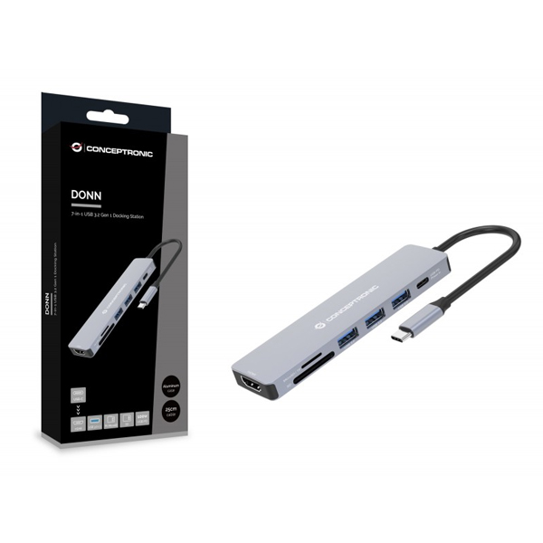 HUB USB TIPO C CONCEPTRONIC DONN19G 1 X HDMI / 3 X USB 3.2 / 1 X USB TIPO C / LECTOR SD / LECTOR MICRO SD