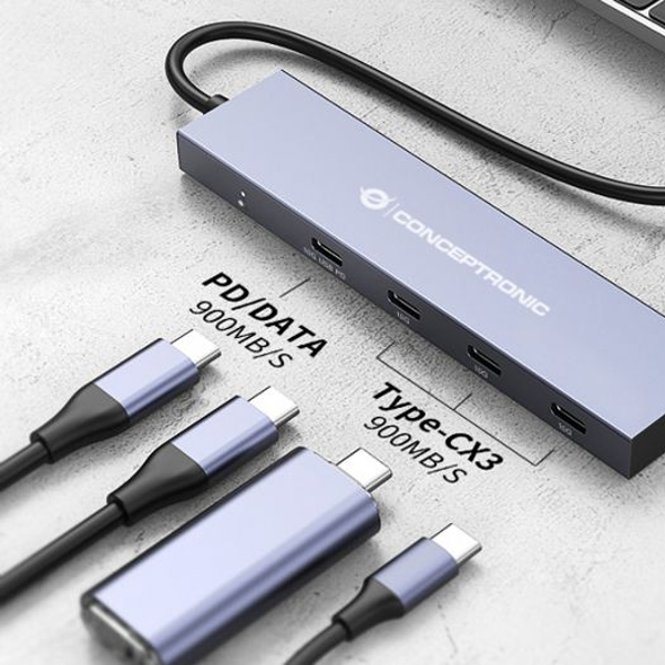 HUB USB TIPO C CONCEPTRONIC HUBBIES14G 4 X USB TIPO C