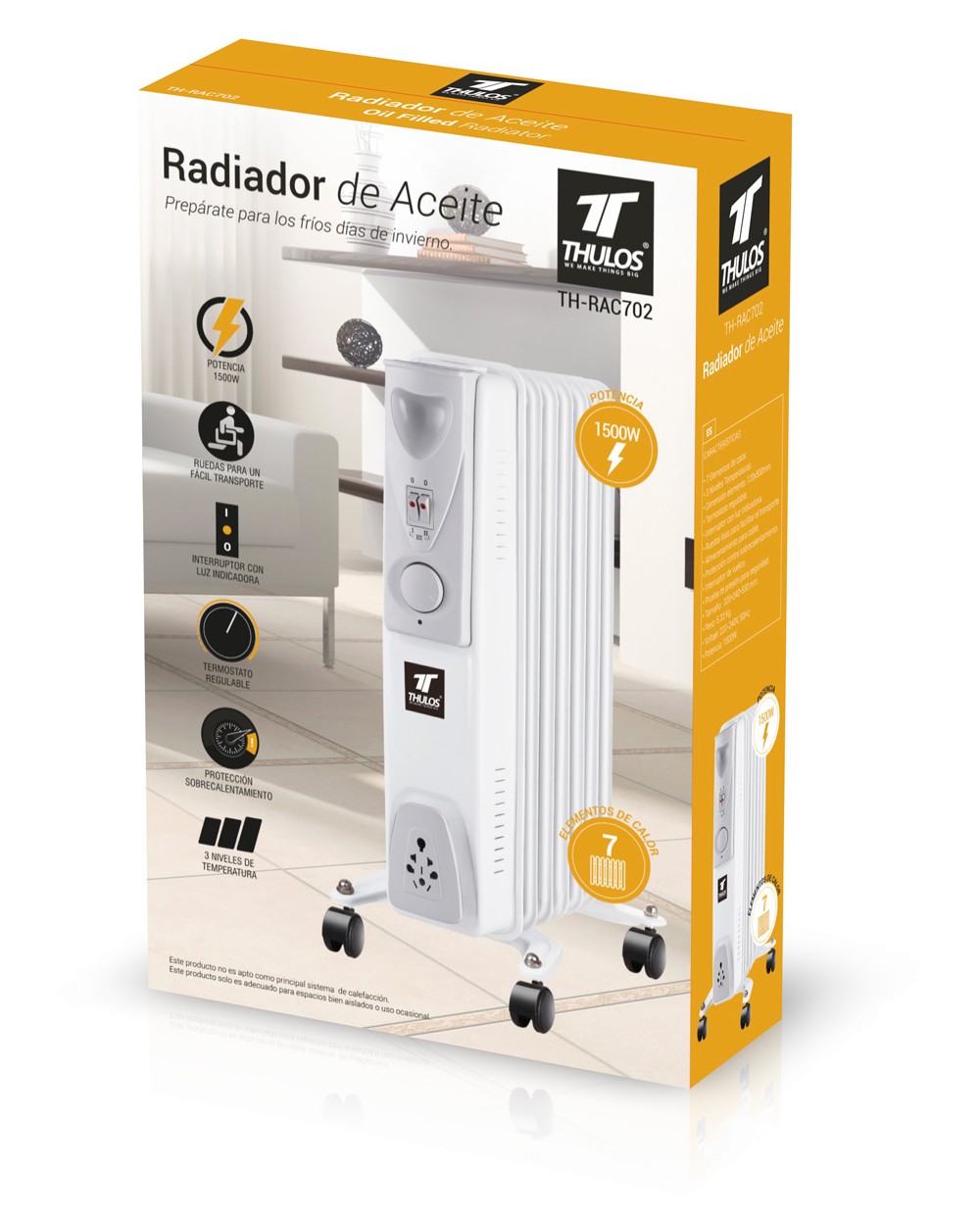 RADIADOR DE ACEITE THULOS TH-RAC702 1500W