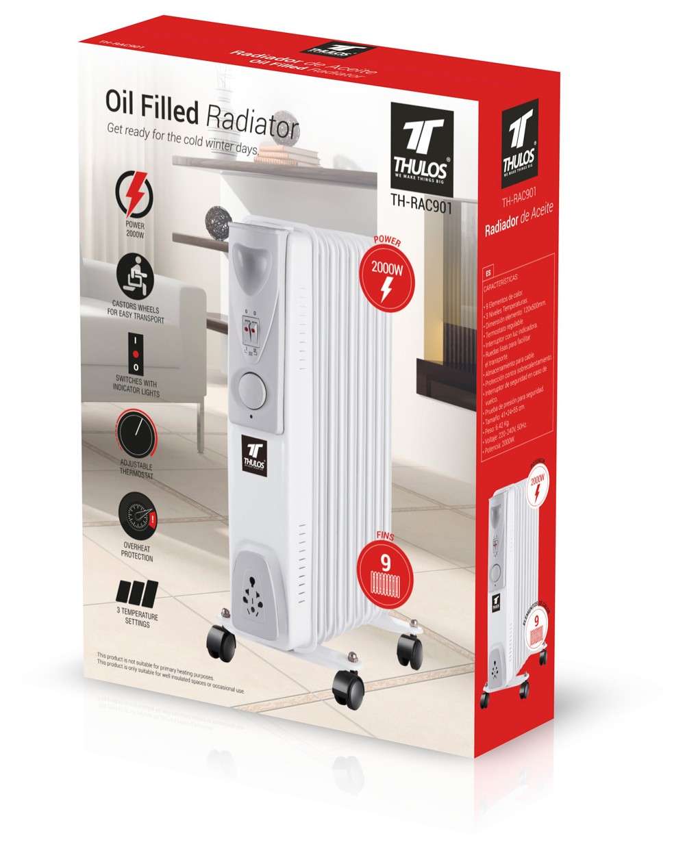 RADIADOR DE ACEITE THULOS TH-RAC901 2000W