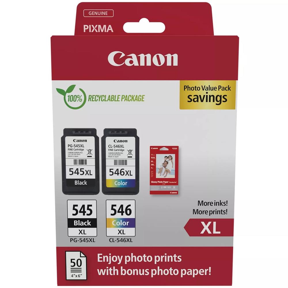 MULTIPACK TINTA CANON PG-545XL/CL-546XL + PAPEL 50 HOJAS
