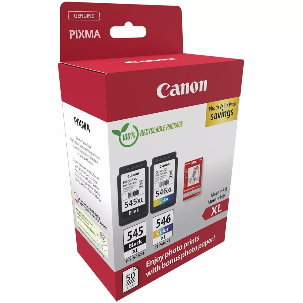 MULTIPACK TINTA CANON PG-545XL/CL-546XL + PAPEL 50 HOJAS