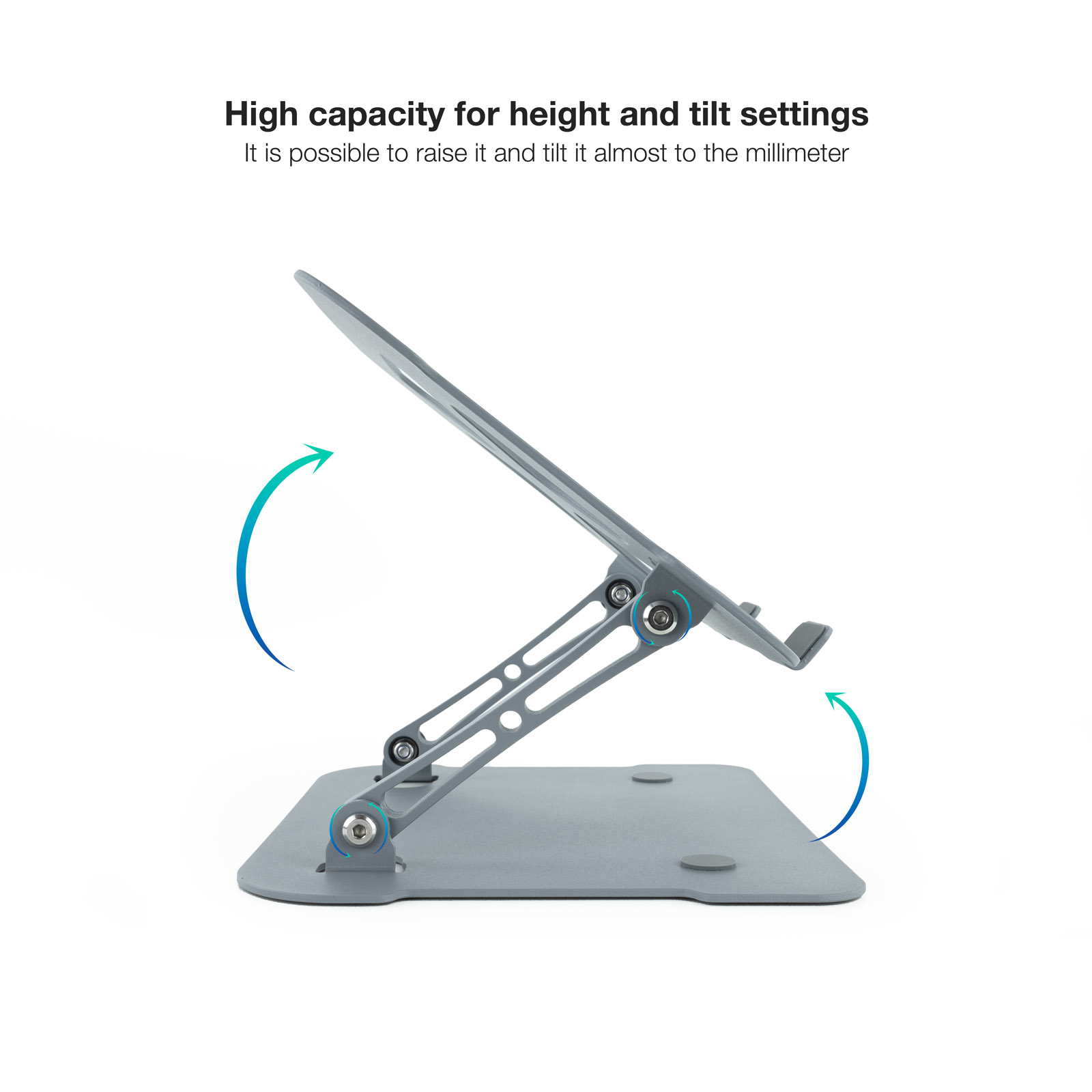 SOPORTE / BASE ELEVADOR TOOQ PARA PORTATIL TABLETS LIBROS ALUMINIO AJUSTABLE ERGONÓMICO GRIS