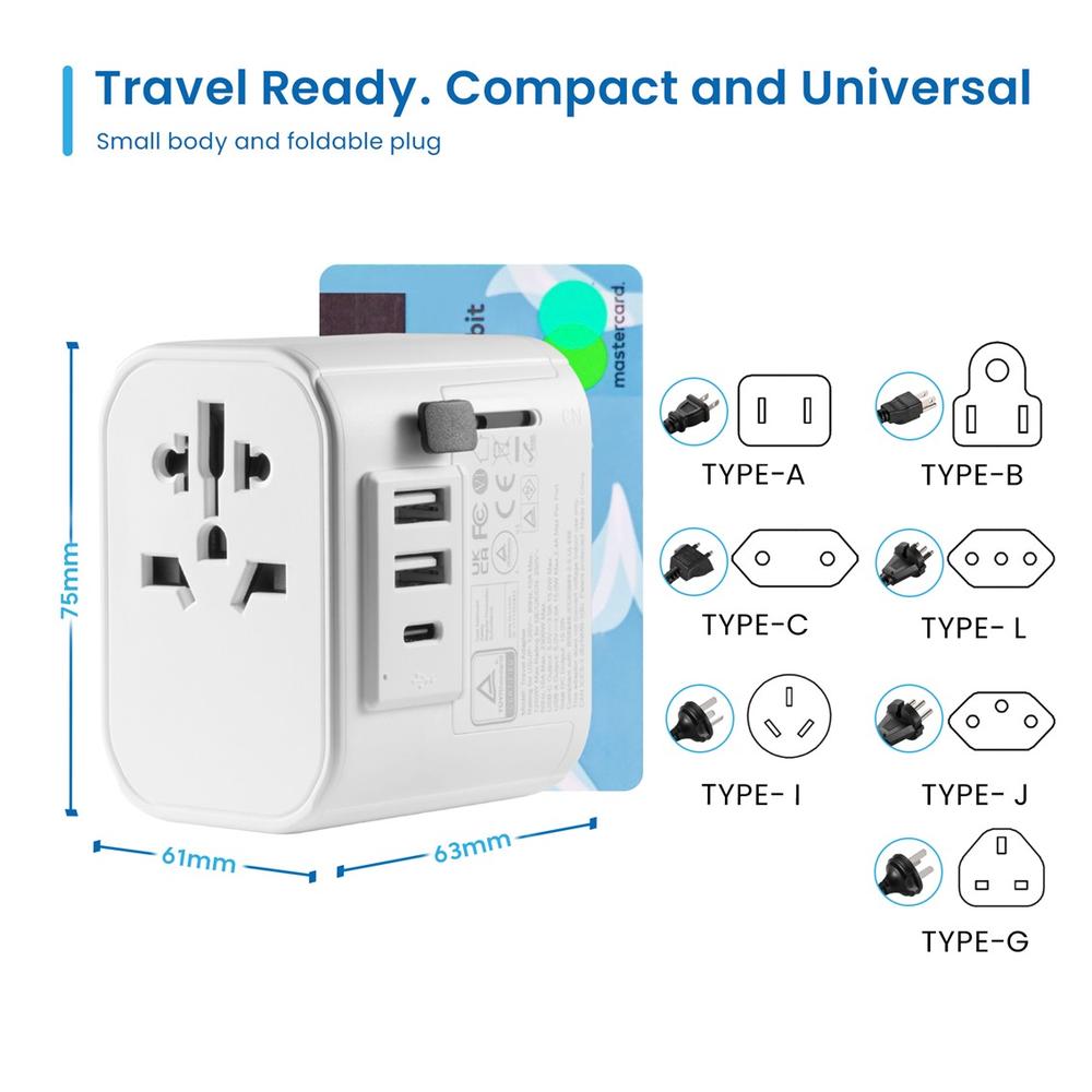 ENCHUFE UNIVERSAL VIAJE EWENT EW1475 UE/USA/UK/AUS/CHINA 2 X USB / 1 X USB TIPO C