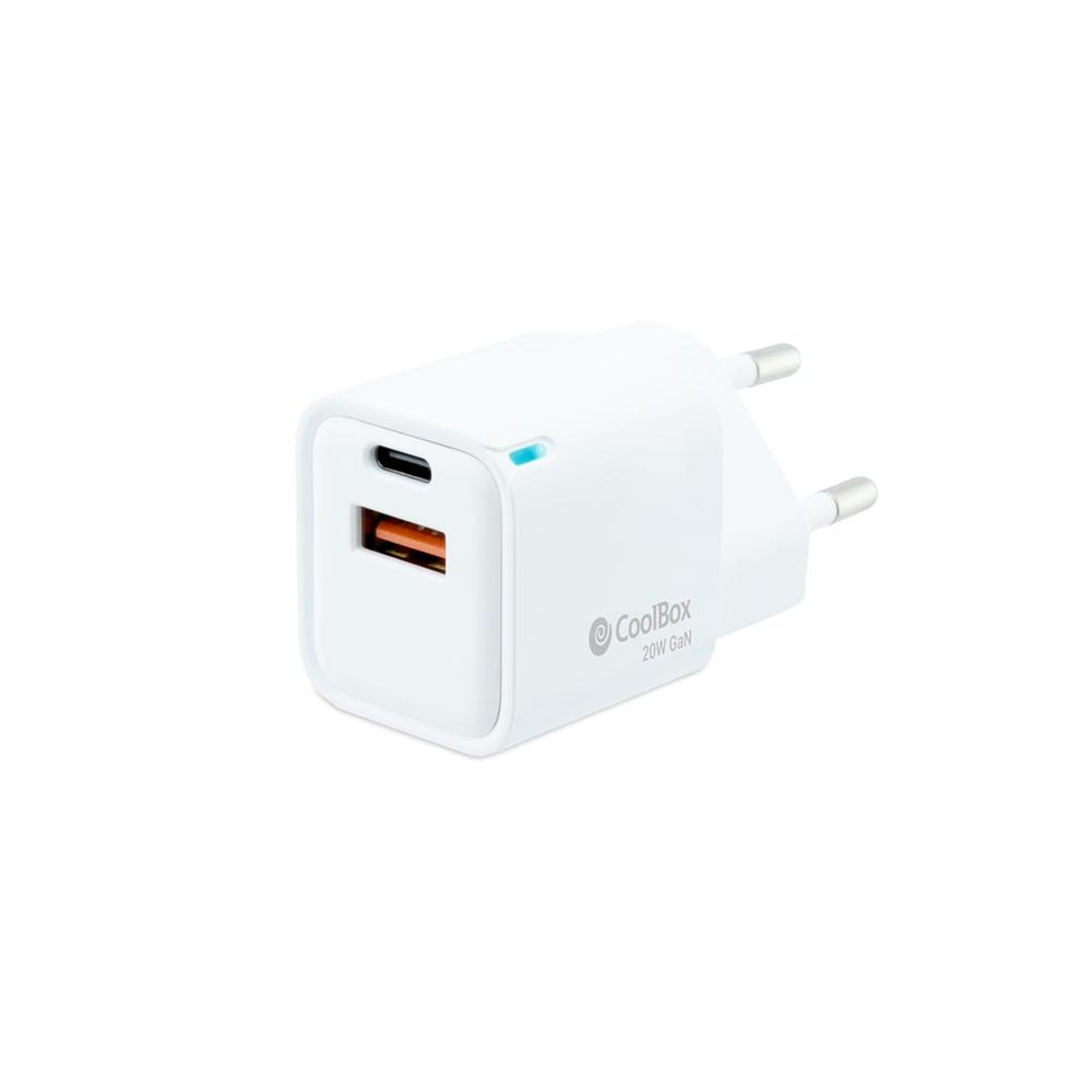 CARGADOR USB DE PARED COOLBOX 20W GAN USB TIPO A / USB TIPO C