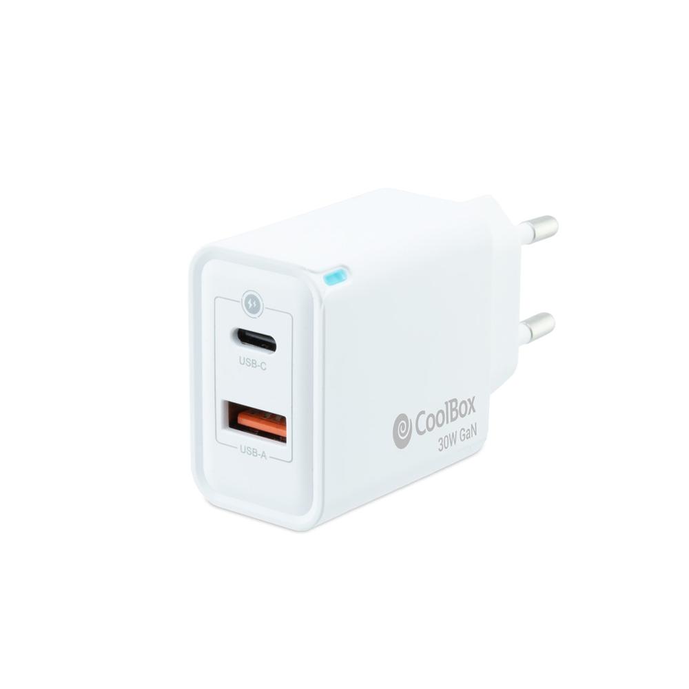CARGADOR USB DE PARED COOLBOX 30W GAN USB TIPO A / USB TIPO C