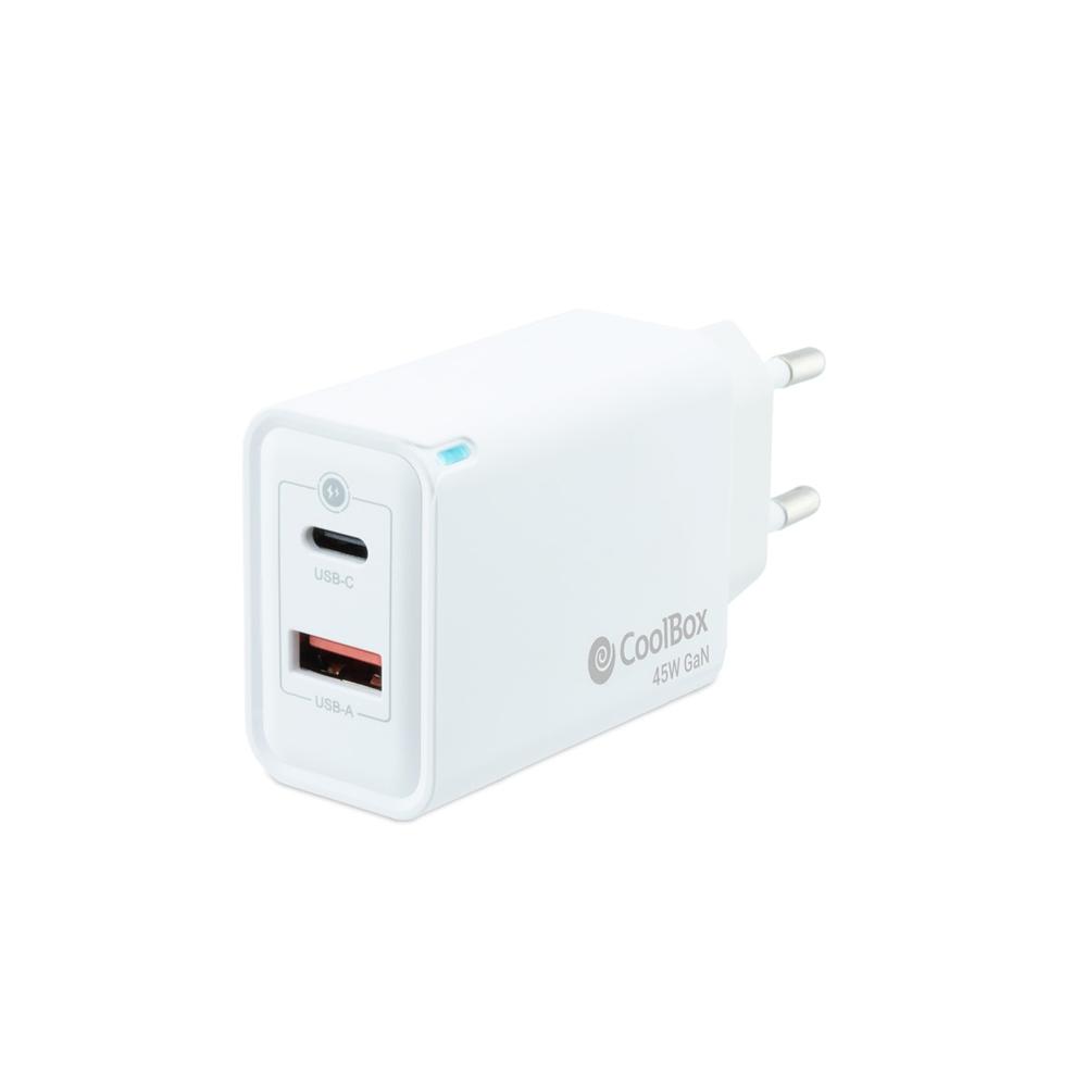 CARGADOR USB DE PARED COOLBOX 45W GAN USB TIPO A / USB TIPO C