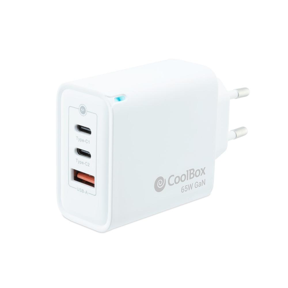 CARGADOR USB DE PARED COOLBOX 65W GAN 2 X USB TIPO C / USB TIPO A