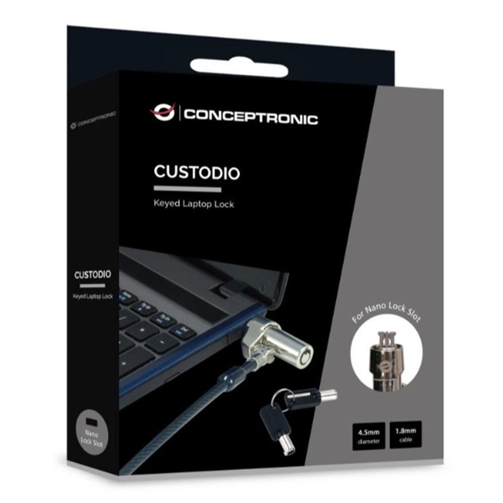CABLE SEGURIDAD CONCEPTRONIC NANO POR LLAVE PARA PORTATILES 1.8M