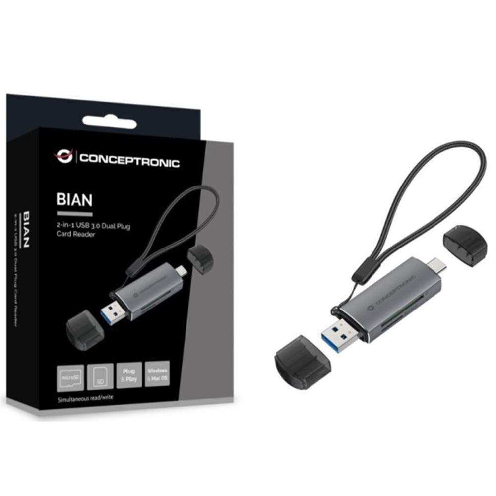 LECTOR DE TARJETAS EXTERNO CONCEPTRONIC USB TIPO A / USB TIPO C