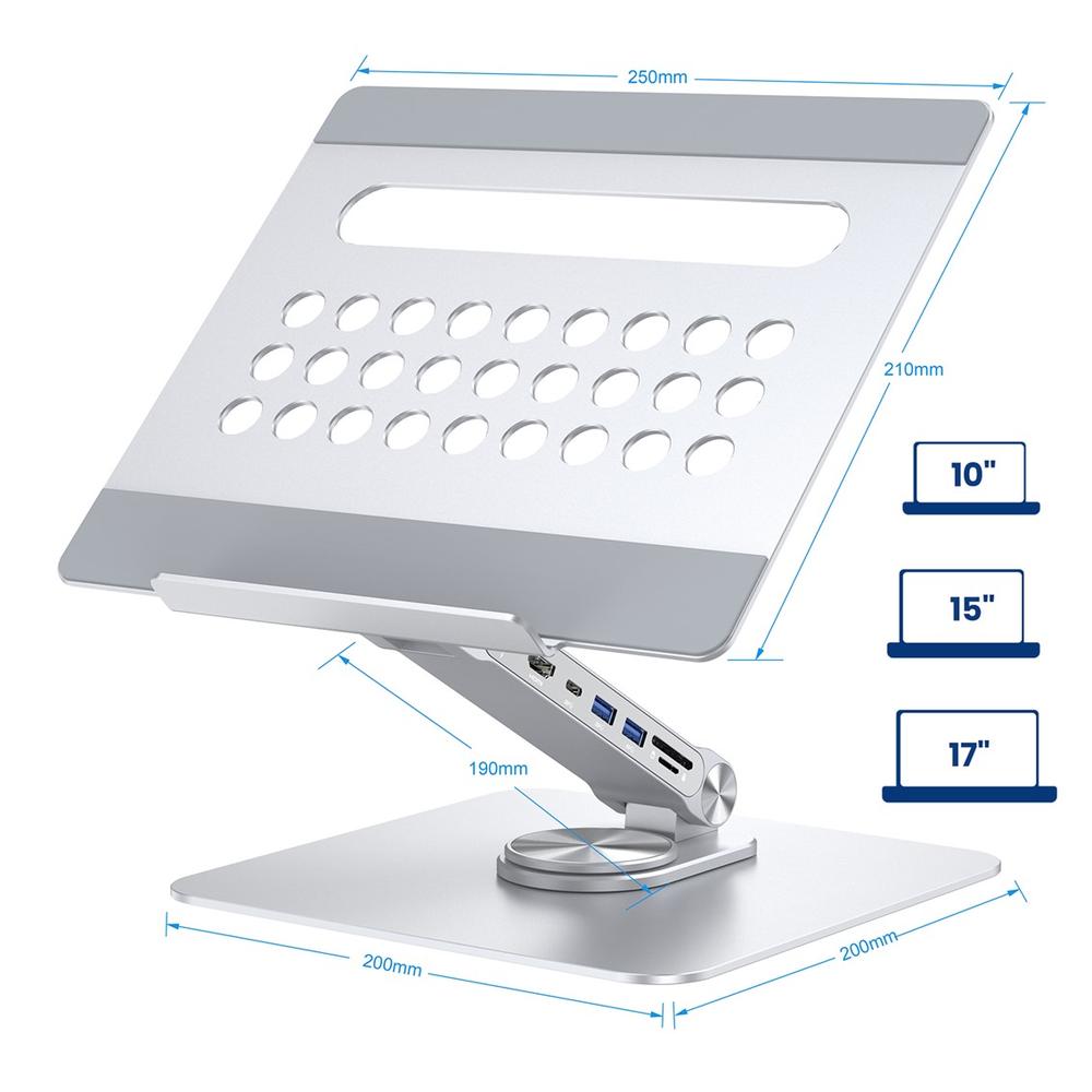SOPORTE DE ESCRITORIO PARA PORTATIL EWENT EW1269 360º + DOCKING STATION 7 EN 1