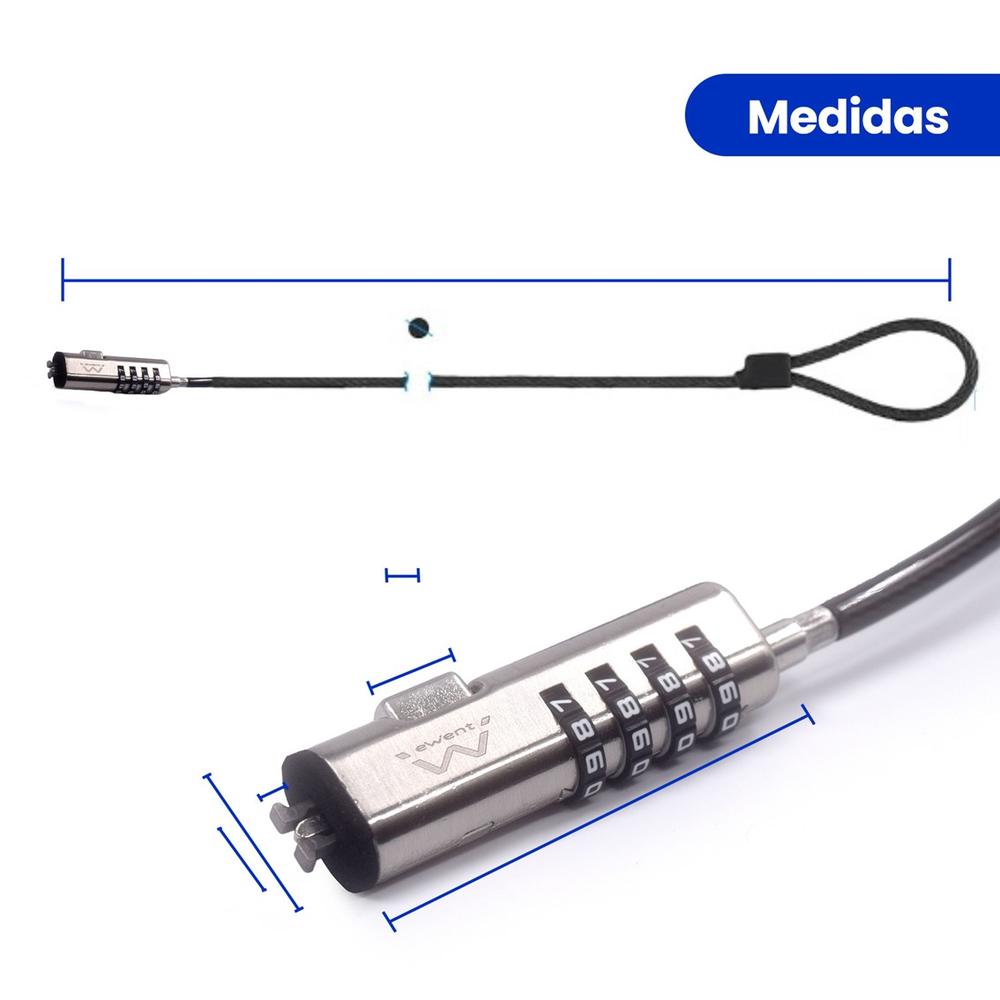 CABLE DE SEGURIDAD EWENT PARA PORTATIL/ COMBINACION 4 DIGITOS 1.8M