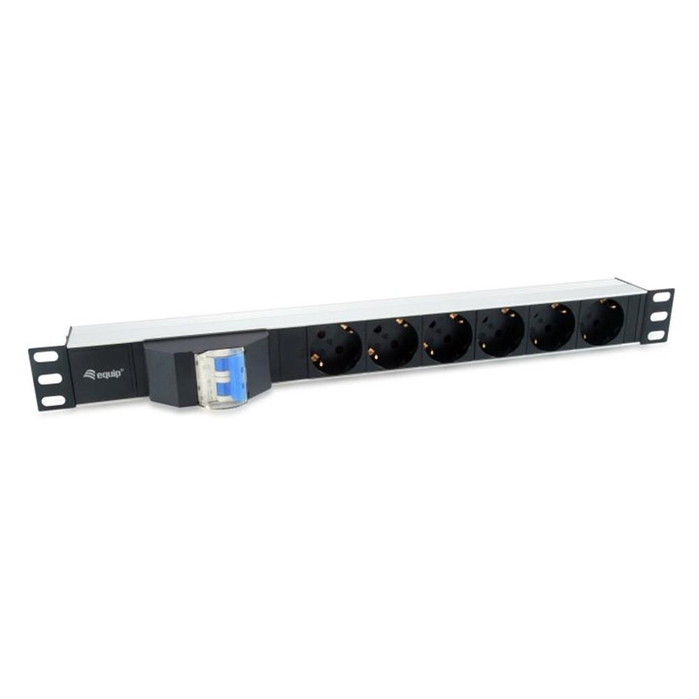 REGLETA EQUIP RACK 19" 1U 6 TOMAS SHUCKO CON CABLE MAGNETOTERMICO 1.8M