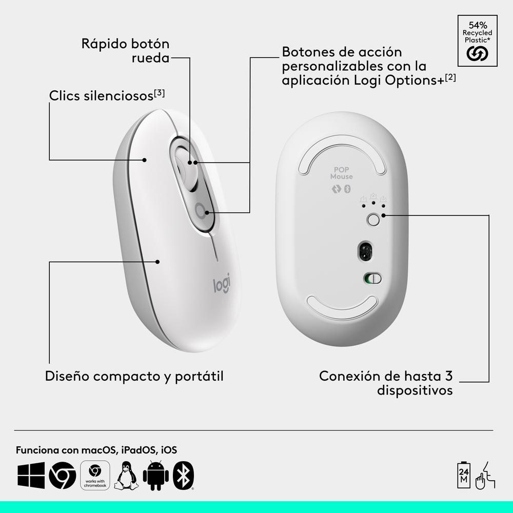 RATON INALAMBRICO LOGITECH POP MOUSE BLANCO