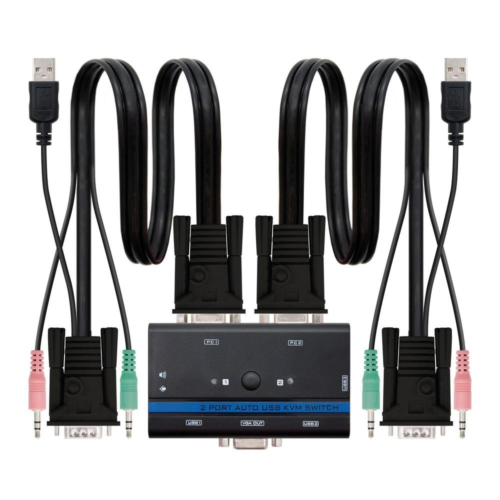 CONMUTADOR KVM NANOCABLE VGA USB 1U-2PC+CABLE, NEGRO