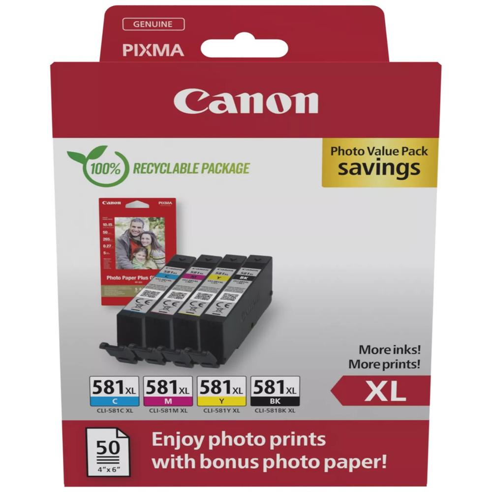 MULTIPACK CANON CLI-581XL BK/C/M/Y + PAPEL FOTOGRAFICO