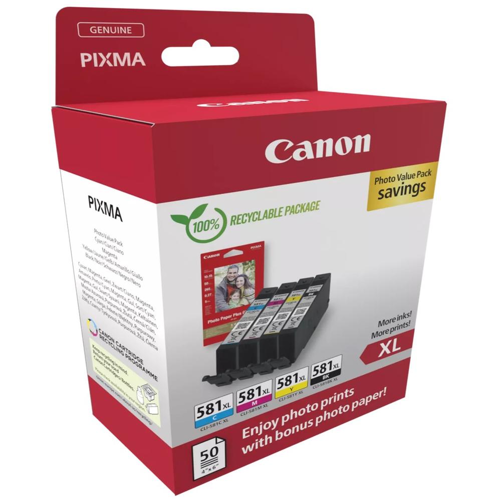 MULTIPACK CANON CLI-581XL BK/C/M/Y + PAPEL FOTOGRAFICO
