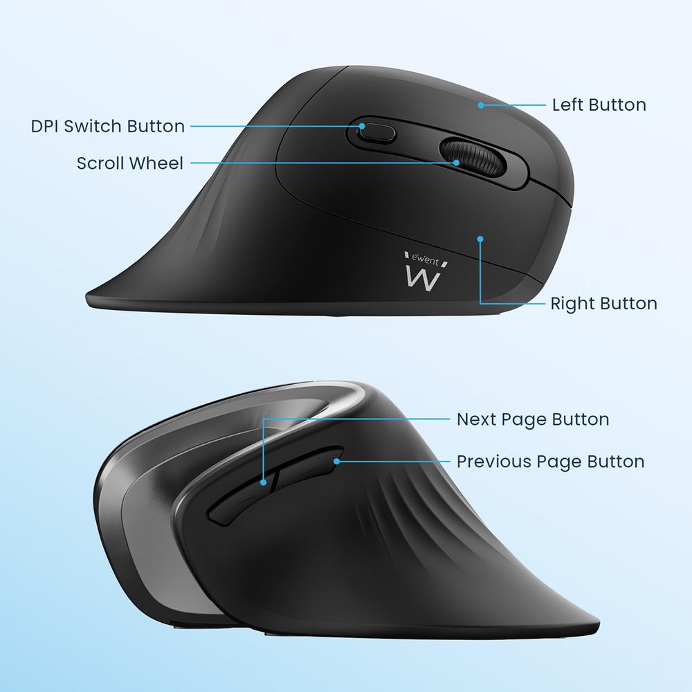 RATON ERGONOMICO INALAMBRICO EWENT EW3154 NEGRO