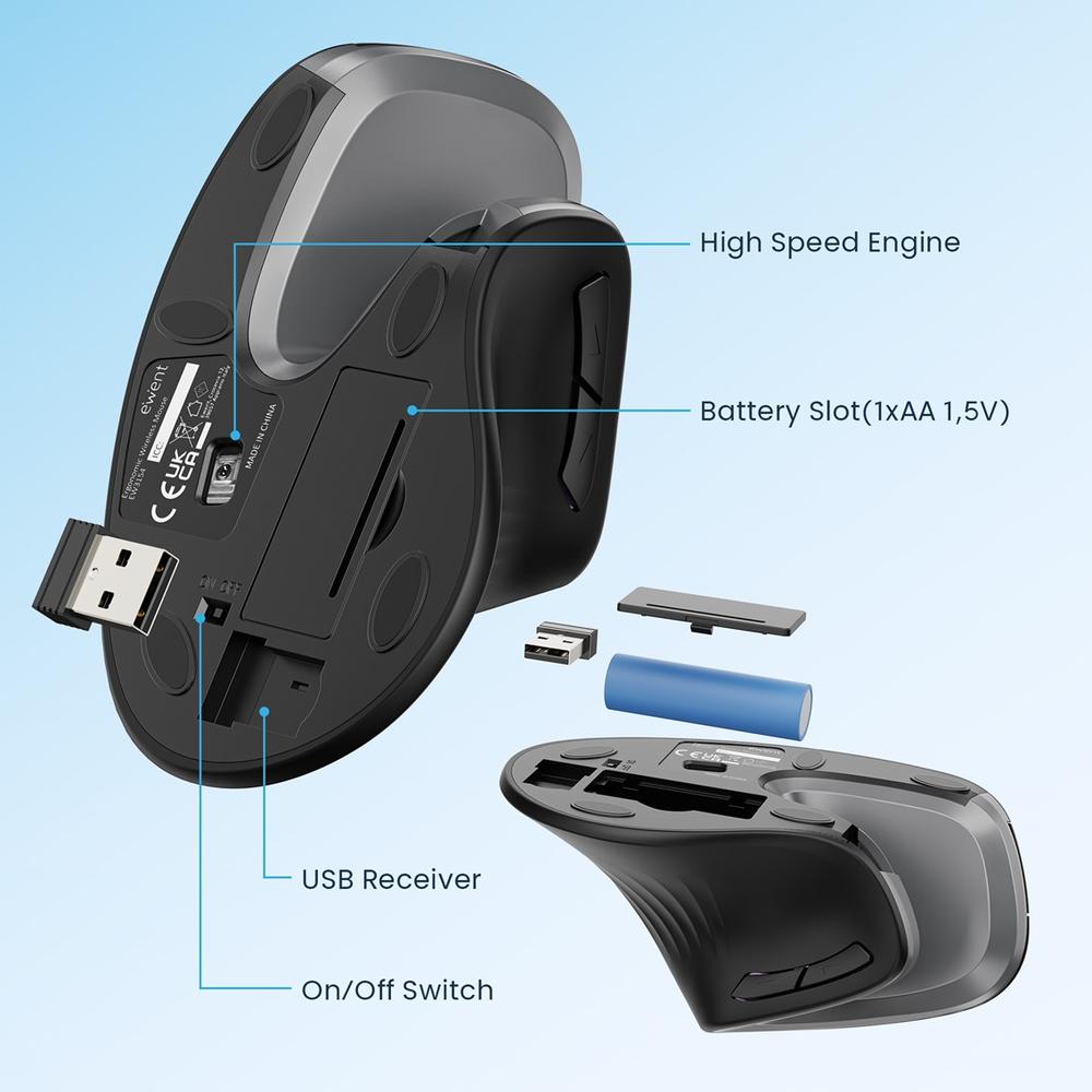 RATON ERGONOMICO INALAMBRICO EWENT EW3154 NEGRO