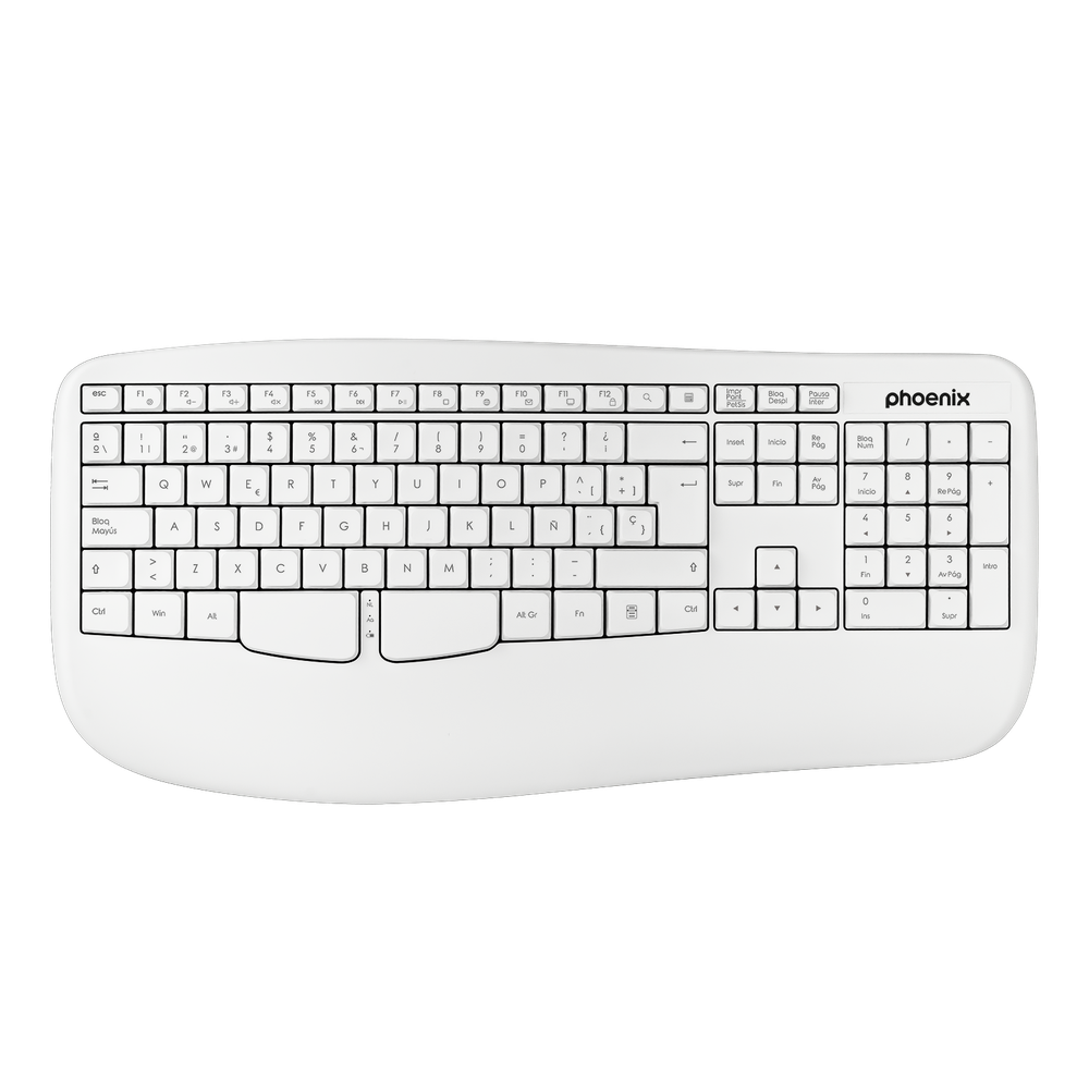 Phoenix K201 Teclado Ergonómico Inalámbrico 2.4Ghz Blanco