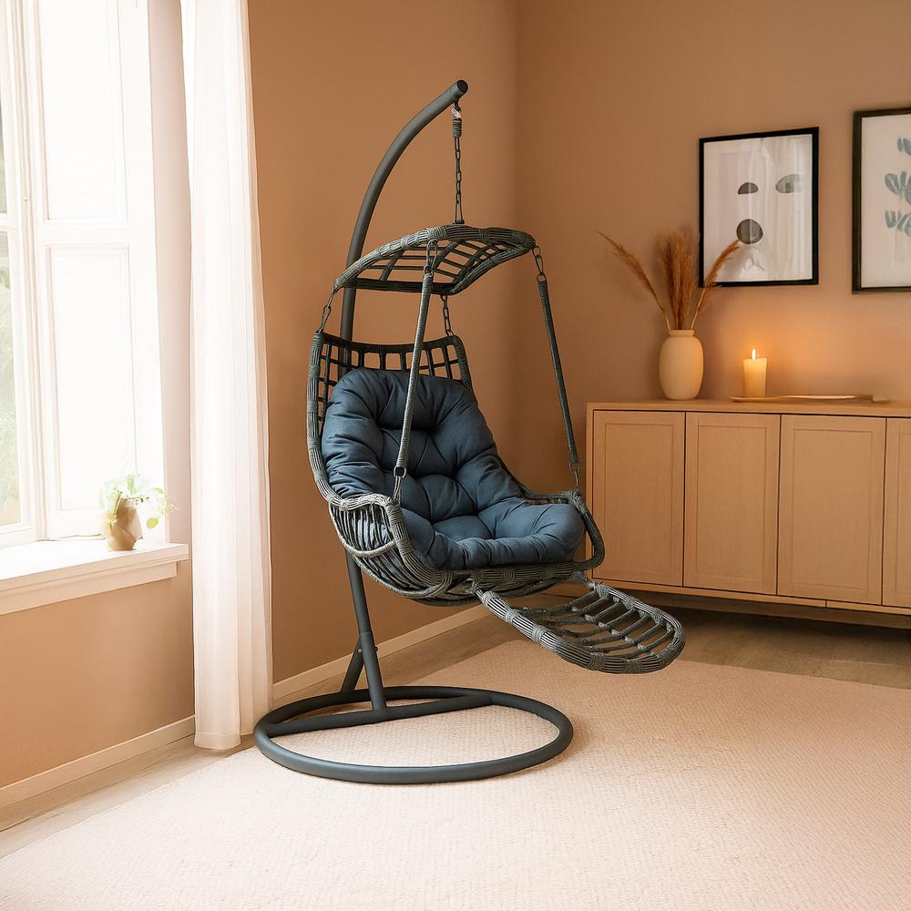 YOEVU | Relax chair KIT | Sillon Colgante con Cojín Acolchado | Estructura Reforzada | Resistente al Agua para Jardín Terraza Balcón o Interior | GRIS ANTRACITA