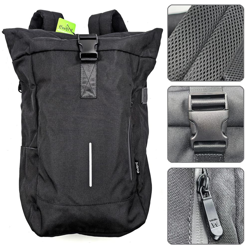 MOCHILA UNISEX EWENT TRENDY ROLL PARA PORTATIL 17.3" NEGRA