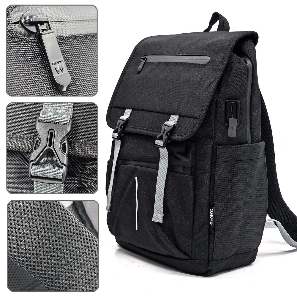 MOCHILA UNISEX EWENT VINTAGE PARA PORTATIL 16.1" NEGRA