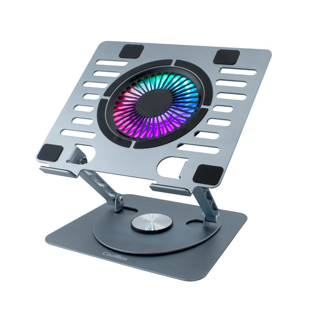 SOPORTE / BASE REFRIGERACION PARA PORTATIL COOLBOX COOLAIR 1VRGB AJUSTABLE HASTE 17" GRIS PLATA