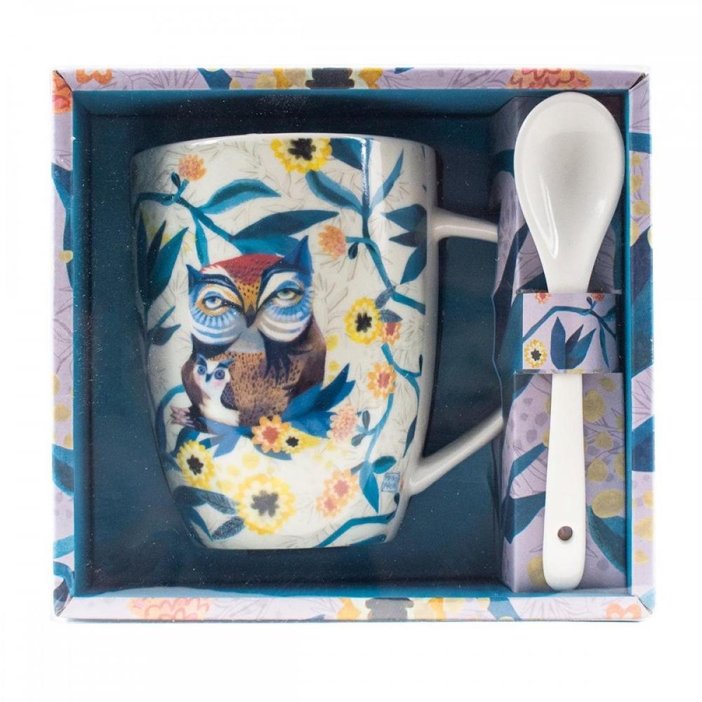 TAZA CON CUCHARA ENESCO BUHOS