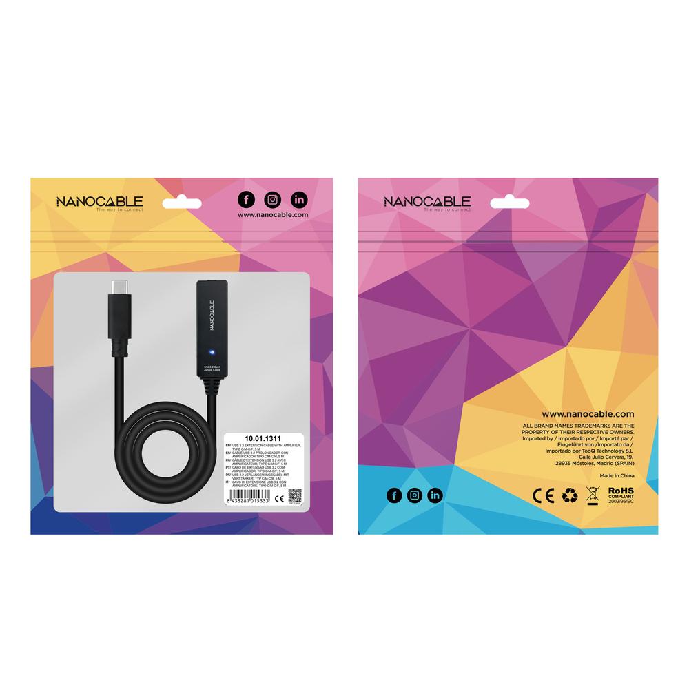 CABLE PROLONGADOR NANOCABLE CON AMPLIFICADOR USB 3.2 GEN1 USB-C/M-USB-C/H 5M ALARGADOR