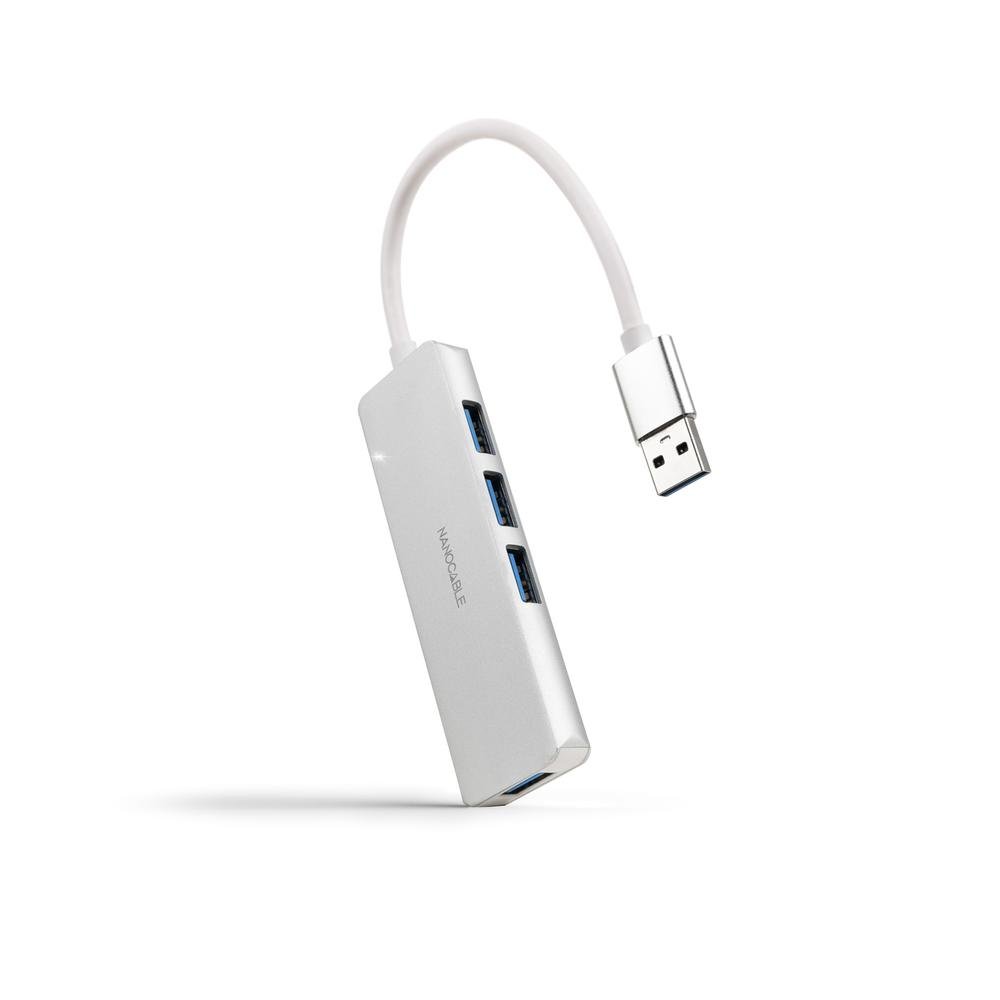 HUB NANOCABLE USB-A 3.0. A 4XUSB3.0 USB-A/M-USB 3.0/H ALUMINIO COLOR PLATA 18 CM