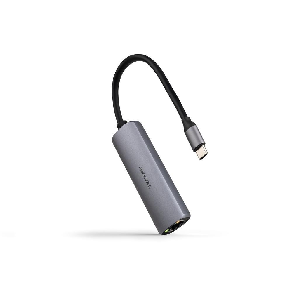 ADAPTADOR NANOCABLE USB-C 3.1 A RJ45 CON PD 100W USB-C/M ALUMINIO COLOR GRIS 18 CM