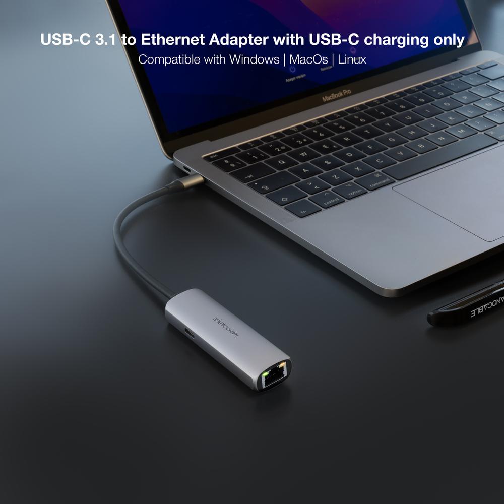 ADAPTADOR NANOCABLE USB-C 3.1 A RJ45 CON PD 100W USB-C/M ALUMINIO COLOR GRIS 18 CM