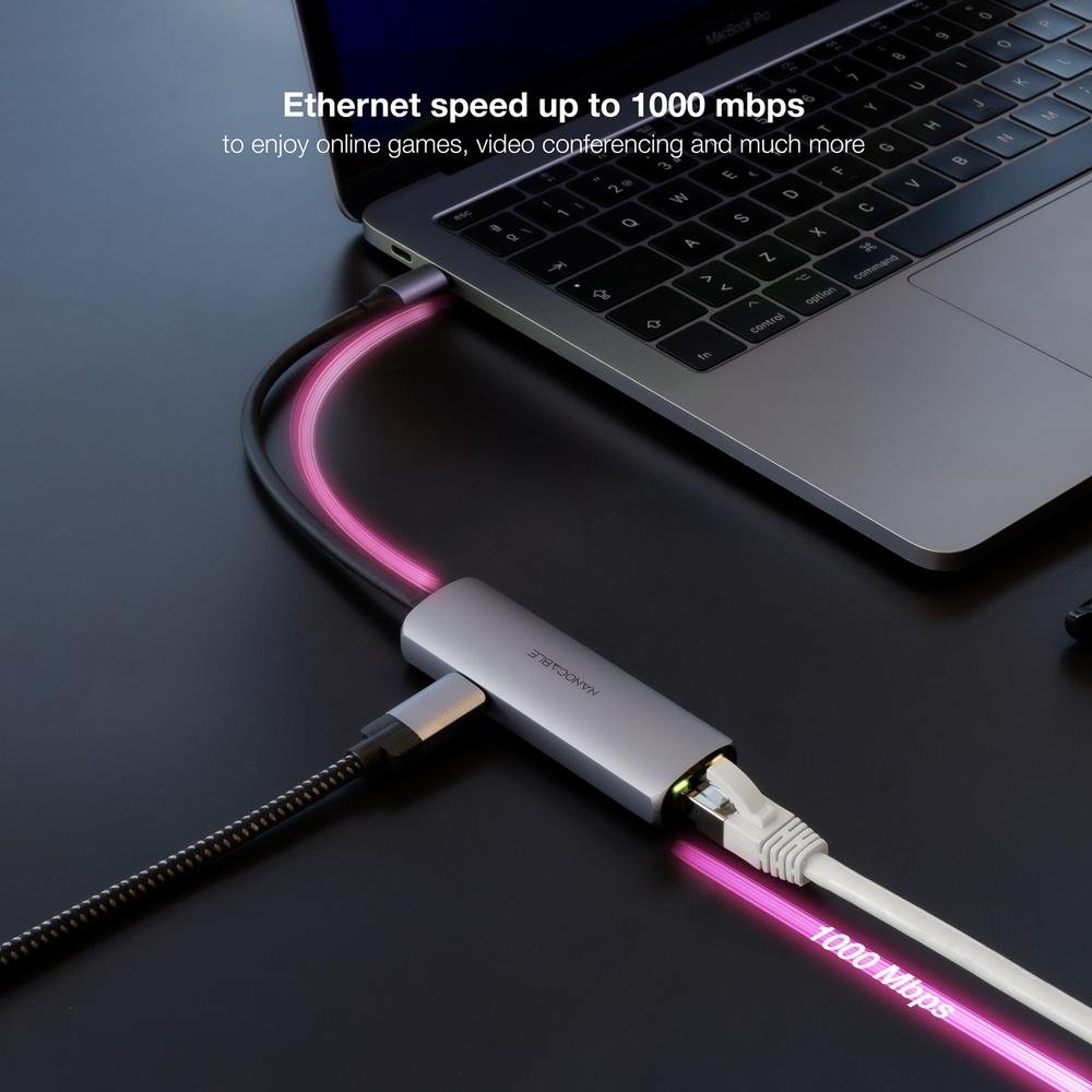 ADAPTADOR NANOCABLE USB-C 3.1 A RJ45 CON PD 100W USB-C/M ALUMINIO COLOR GRIS 18 CM