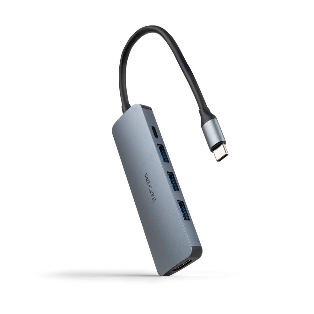 HUB NANOCABLE USB-C 5 EN 1 CONVERSOR USB-C 3.1 A 3XUSB-A 3.0 + USB-C PD + HDMI ALUMINIO GRIS 18 CM