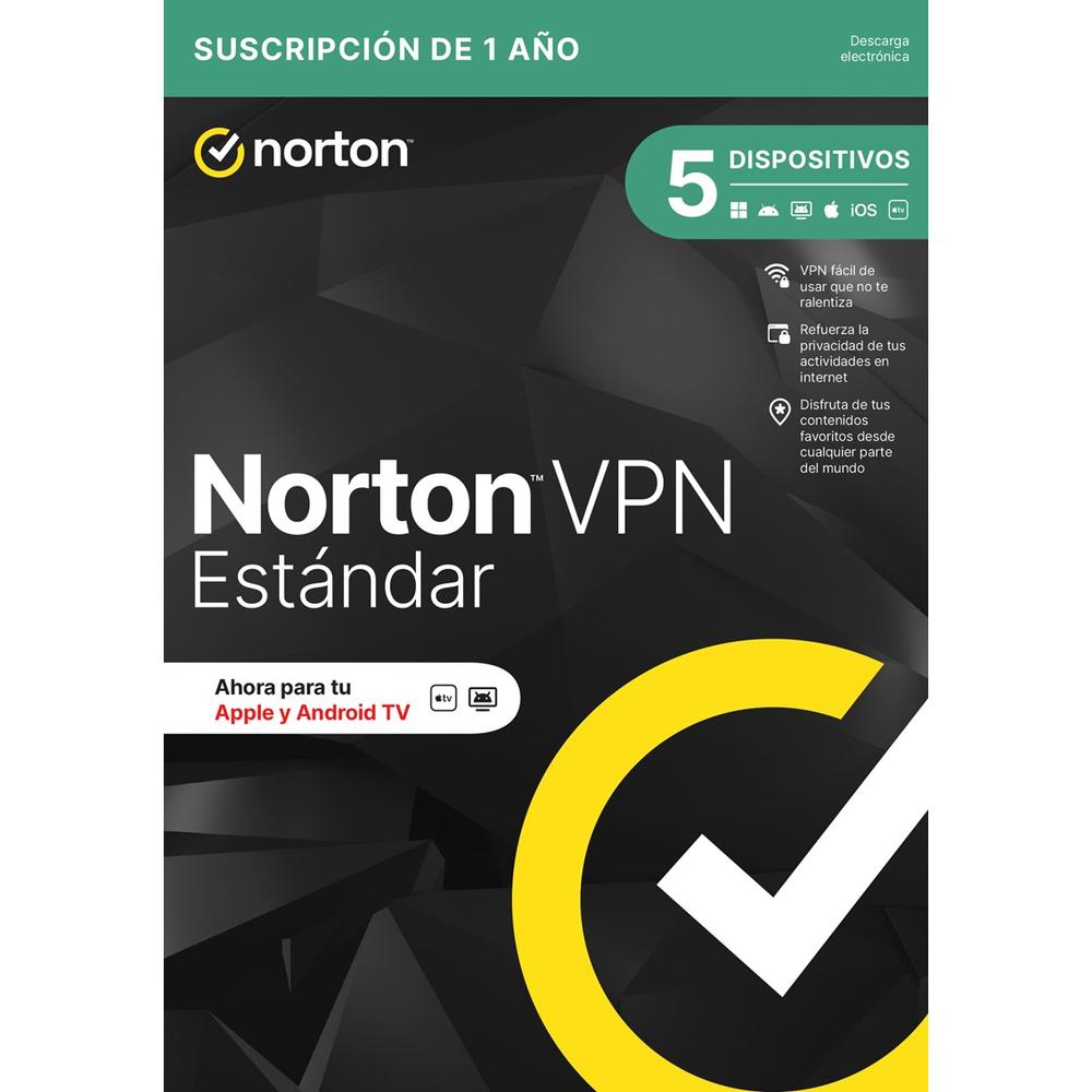 VPN NORTON VPN STANDARD ES 1 USUARIO 5 DISPOSITIVOS 1 AÑO ESD ELECTRONICA